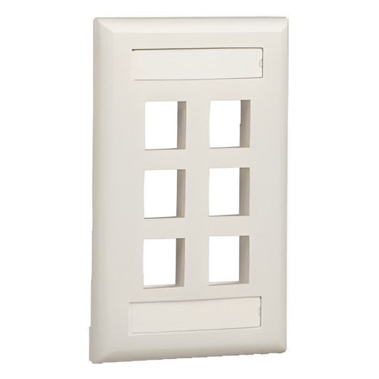 Placa de Pared Vertical, Salida Para 6 Puertos Keystone, Con Espacios Para Etiquetas, Color Blanco Mate
