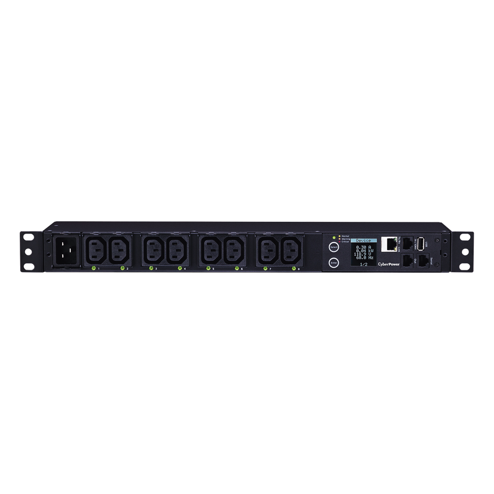 PDU Switchable y Monitoreable por Toma, para Distribución de Energía, Entrada 200-240 Vca NEMA L6-20P, Con 8 Salidas C13, Horizontal 19in, 2UR