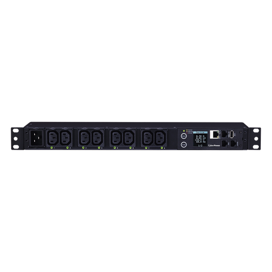 PDU Switchable y Monitoreable por Toma, para Distribución de Energía, Entrada 200-240 Vca NEMA L6-20P, Con 8 Salidas C13, Horizontal 19in, 2UR
