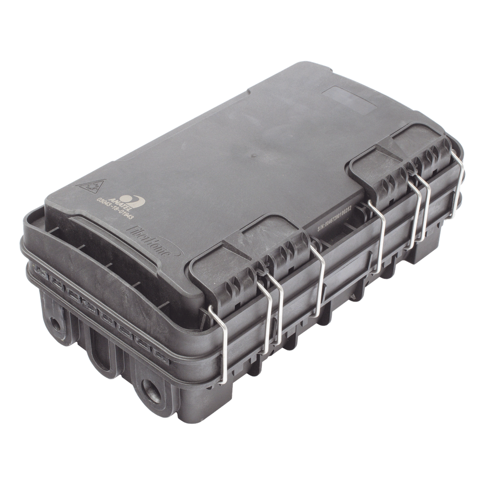 Caja de Distribución de Fibra Óptica para 24 Empalmes, con 8 acopladores SC/APC simplex, Exterior IP65, Color Negro