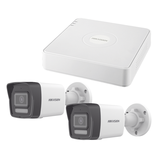 Kit IP 1080p (2 Megapixel) / NVR de 4 Canales con 4 Puertos PoE / 2 Cámaras Bala IP con Microfono Integrado / ColorVu Lite y ACUSENSE Lite