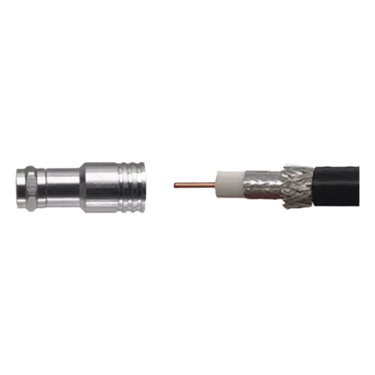 Conector F Macho de Compresión para instalar en Cable Coaxial RG-11, 75 Ohm.