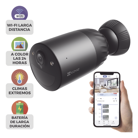 Cámara WIFI / 4K / Batería Recargable Compatible con Panel Solar CS-CMTSOLARPANEL-E/ 2.8mm / Conector Tipo C / Audio Dos Vías / Visión Nocturna en Color / Protección IP65/ Ranura para Memoria 512 GB