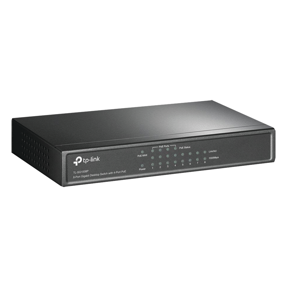 Switch Gigabit PoE+ no administrable de 8 puertos 10/100/1000 Mbps, solo 4 puertos PoE, para escritorio