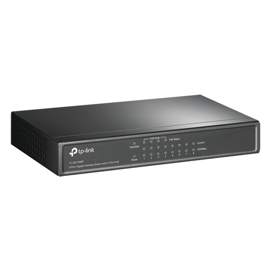 Switch Gigabit PoE+ no administrable de 8 puertos 10/100/1000 Mbps, solo 4 puertos PoE, para escritorio