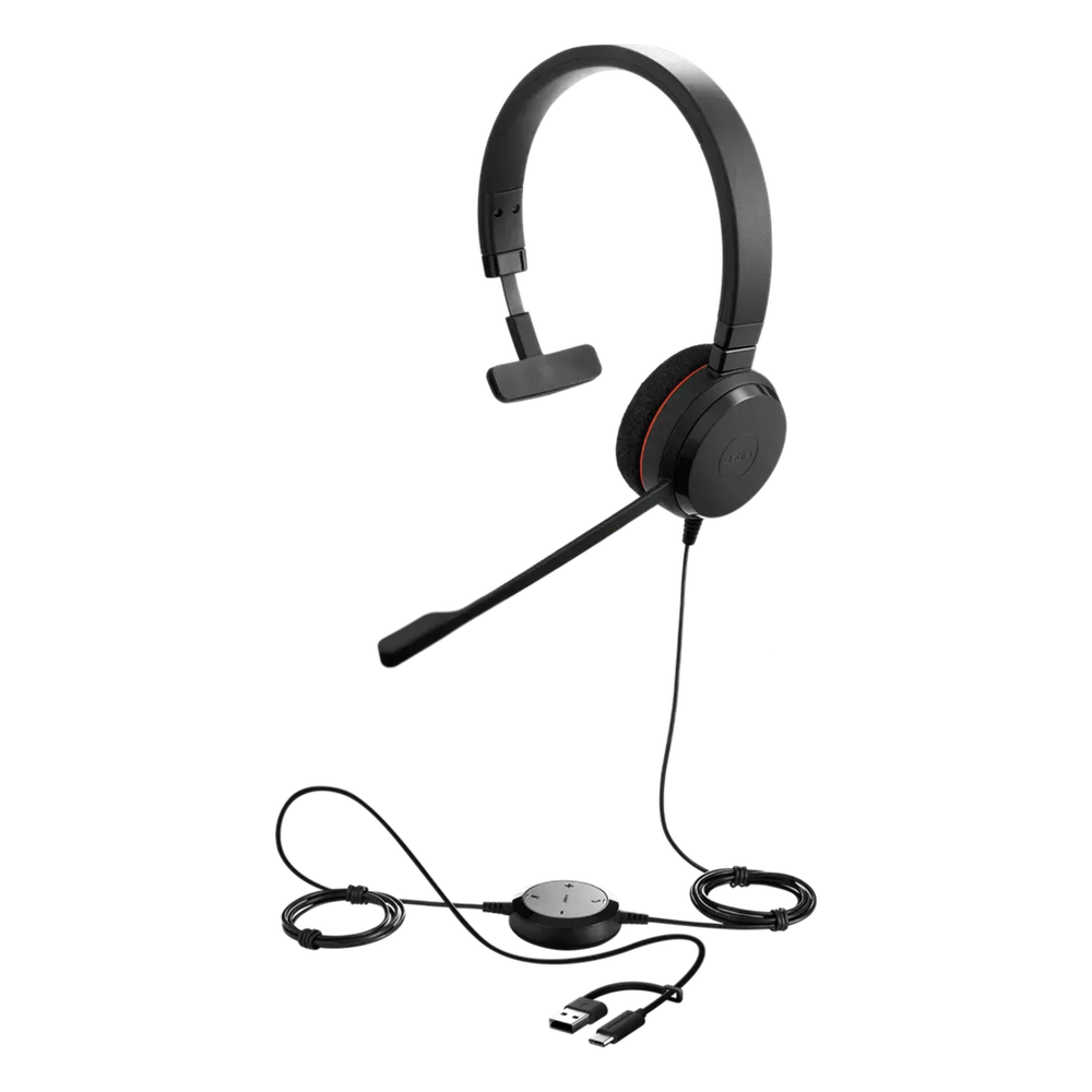 Jabra Evolve 20 Mono con Conexión USB C/A, Micrófono con Cancelación de Ruido de Ultima Generación, Configuración Plug and Play (4993-829-269)