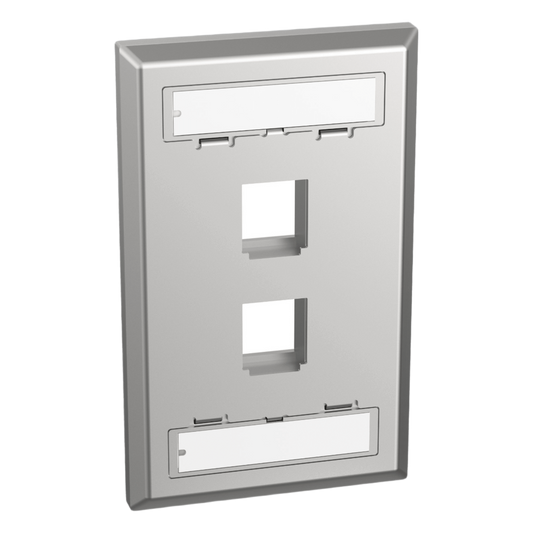 Placa de Pared Vertical, Salida Para 2 Puertos Keystone, Con Espacios Para Etiquetas, de Acero Inoxidable