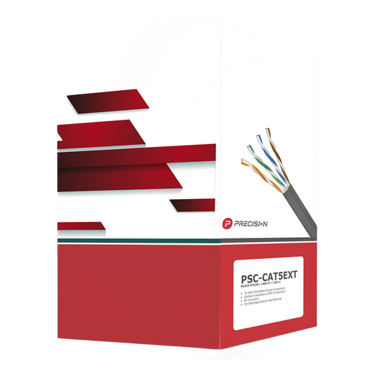 Bobina de Cable de UTP de 4 Pares Cat5e de 305 Metros (1000 Pies), 100% Cobre, LDPE Resistente a Rayos UV, Color Negro, 24 AWG, Uso en Exterior, Para Aplicaciones de Voz, Datos y Video