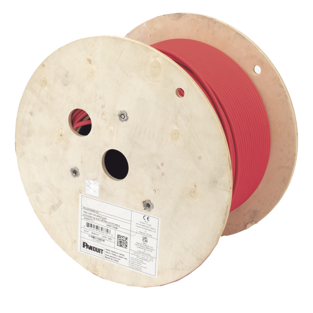 Bobina de Cable UTP de 4 Pares, Vari-MaTriX, Cat6A, 23 AWG, LSZH (Libre de Gases Tóxicos), Color Rojo, 305 Metros (1000 Pies)
