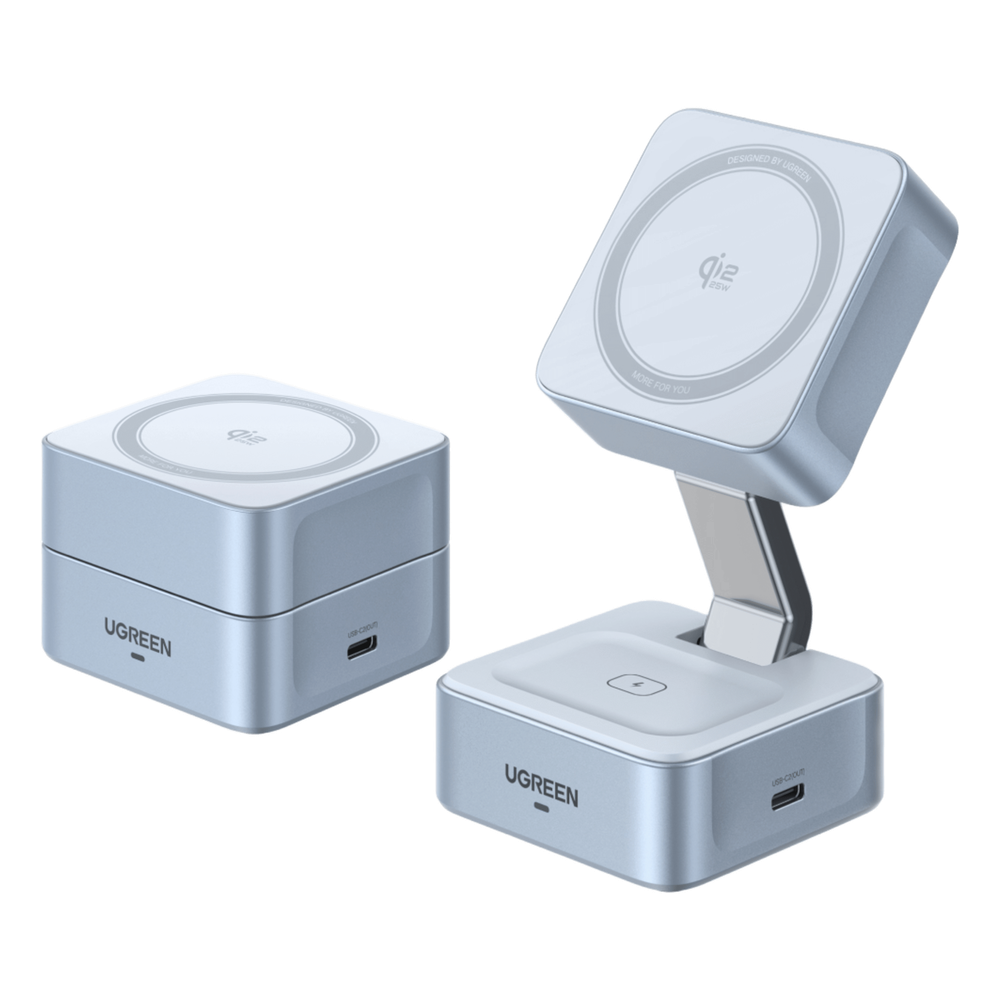 Cargador Inalámbrico Magnético 2 en 1 / 25W Qi2 Certificado / Doble Carga + USB-C 5W / Plegable Portátil / 16 Imanes 7N / Enfriamiento Inteligente