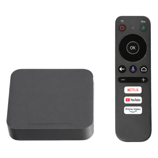 STB 4K Android con Google TV / Alto Rendimiento / Conexión Wi-Fi y por Cable / Control Remoto Bluetooth / Salida HDMI / APP Hik Connect Pre-instalada / Software de Gestion para ISPs/ Para modo desarrollador leer la nota en la descripcion