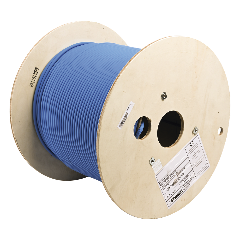 Bobina de Cable Blindado F/UTP de 4 Pares, Cat6A, Soporte de Aplicaciones 10GBase-T, LSZH (Libre de Gases Tóxicos), Color Azul, 305 Metros (1000 Pies)