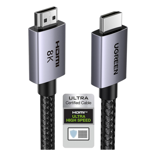 Cable HDMI 2.1 de 8K@60Hz | 3 metros | 48Gbps | HDR10+ | 3D Inversivo| eARC | Dolby ATMOS |   VVR | QMS | QFT | ALLM | 3 modos de Visualización | Certificado HDMI 8K | Niquelado | Nylon Trenzado | Carcasa de Aluminio.
