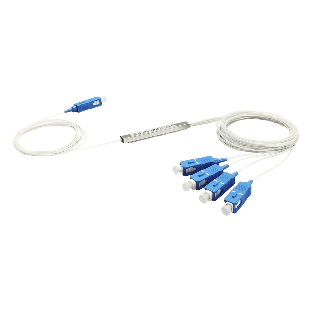 Splitter (Divisor Óptico) tipo PLC, de 1x4, conectores SC/UPC