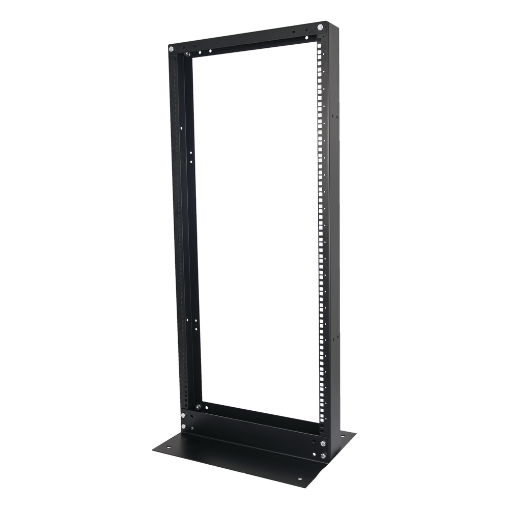 Rack de 2 Postes, Estándar 19", 24 Unidades, Fabricado en Acero, Base "L" para Anclar a Piso.