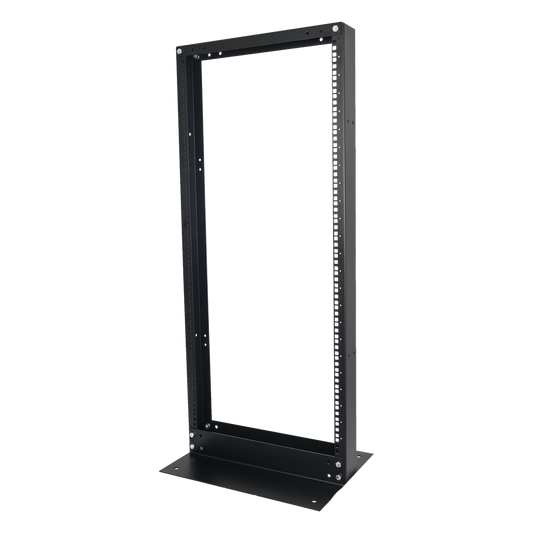 Rack de 2 Postes, Estándar 19", 24 Unidades, Fabricado en Acero, Base "L" para Anclar a Piso.