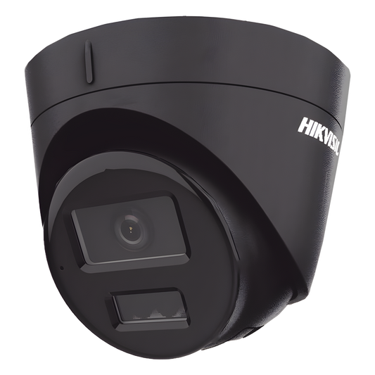 [Dual Light] Turret IP 4 Megapixel / Color Negro /  Lente 2.8 mm / 30 mts IR + 30 mts Luz Blanca / Micrófono Integrado / ACUSENSE Lite / Exterior IP67 / H.265 / PoE / ONVIF / Micro SD