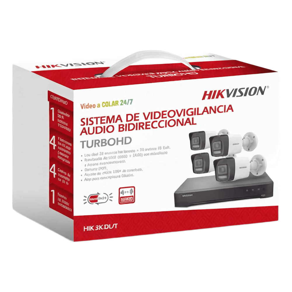 [Dual Light] Kit TurboHD 3K (5 Megapixel Real) / DVR 4 Canales / 4 Cámaras bala Dual Light / Audio bidireccional / Accesorios de Interconexión / Fuente de Poder