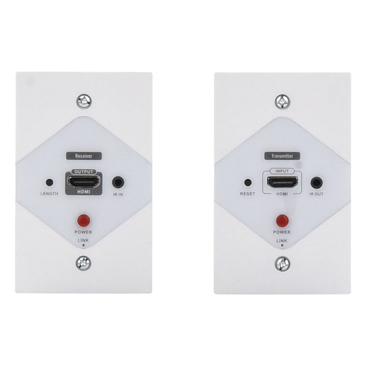 Kit Extensor HDMI en PLACAS DE PARED para distancias de 40 metros / Resolución 1080P @ 60 Hz / Cat 6/6A/ 7 / HDR/ Cero Latencia / Soporta Control Remoto / Placa de pared de 2.74 x 4.49” (tamaño estándar de EE.UU.).