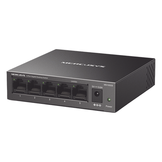 Switch NO Administrable / Para escritorio / Carcasa de metal / 5 puertos 10/100/1000 Mbps / Diseño Compacto / Plug and Play