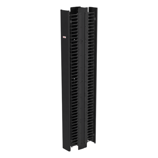 Gestor Vertical de Cableado CableTek-EC / Doble Cara / 45U / Acero 1.9 mm / 6 in Ancho / 9 in Profundidad / Negro RAL 9005 / Montaje Universal 2 y 4 Postes / Postes y Compuertas Incluidos / Cubierta Frontal Central