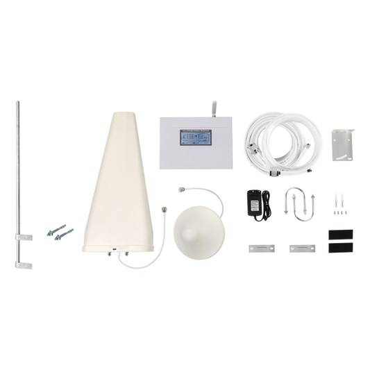 Kit Amplificador de Señal Celular TRIPLE banda de frecuencia. Incluye Mástil. Mejora las llamadas convencionales y VoLTE / Soporta los datos de las tecnologías 2G, 3G y 4G de TELCEL, AT&T y MOVISTAR / Cubre hasta 2 espacios...