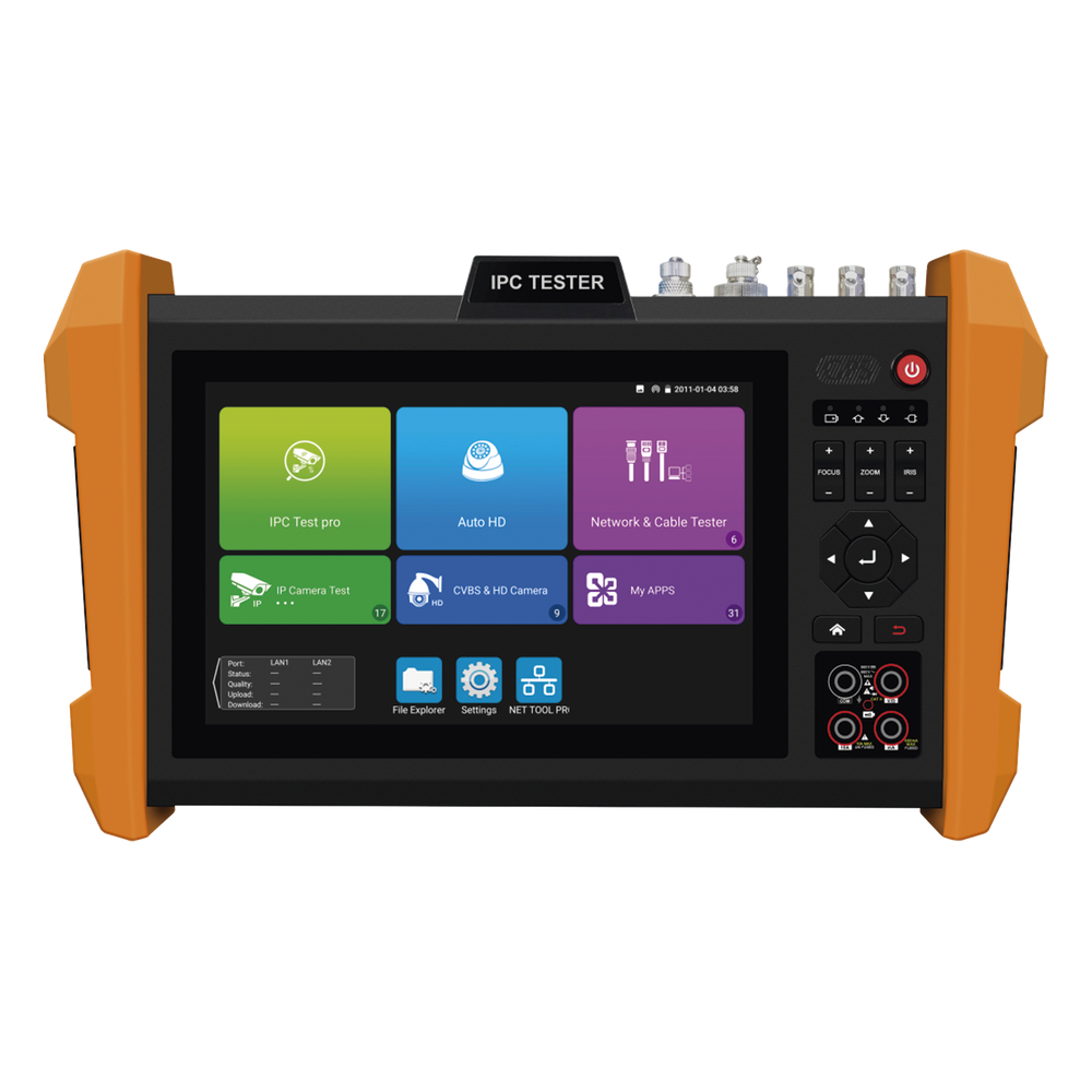 Probador de Vídeo con Pantalla LCD de 7" para IP ONVIF / 8MP TVI + 8MP CVI + 8MP AHD + SDI/EXâ€SDI + Multímetro + Cable TDR / Prueba de Red de Fibra Óptica + Medidor de Distancia Laser + Cámara Integrada