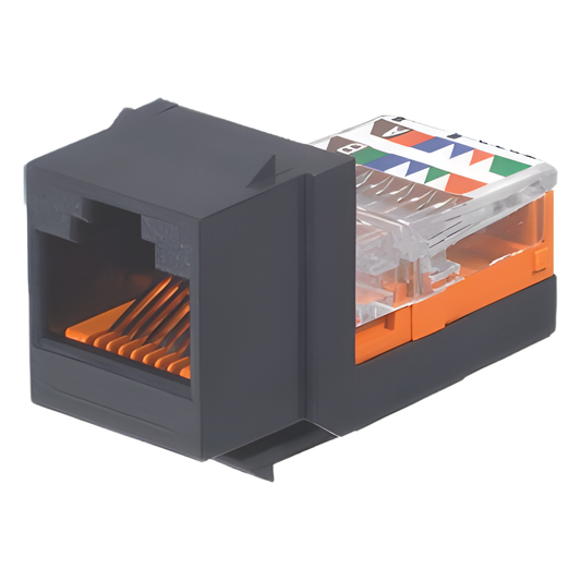 Conector Jack Estilo Leadframe, Tipo Keystone, Categoría 5e, de 8 Posiciones y 8 Cables, Color Negro