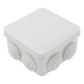 Caja Estanca, Derivación, Conexión de Plástico (89 X 89 X 50 mm) con 7 Glándulas de Goma. Para Instalaciones Comerciales,  Residenciales e Industriales. Cerrado a Presión.