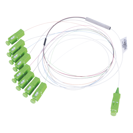 Divisor Óptico (Splitter) Tipo PLC, de 1x8, Con Conector de Entrada SC/APC y Conectores de Salida SC/APC