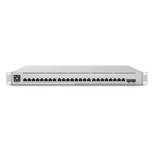 UniFi Switch Empresarial Capa 3 de 24 puertos PoE 802.3af/at (12 puertos 2.5G y 12 puertos 1G) + 2 puertos 1/10G SFP+, 400W, pantalla informativa