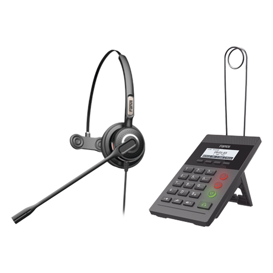 Kit Fanvil para Call Center incluye teléfono IP X2CP Y diadema HT201 y fuente de alimentación.