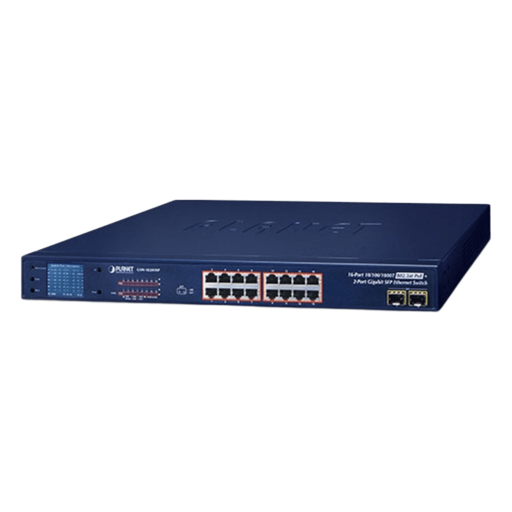 Switch No Administrable PoE+ Extender, Aislamiento VLAN de 16 Puertos Gigabit +, 2 Combo TP/SFP y Pantalla