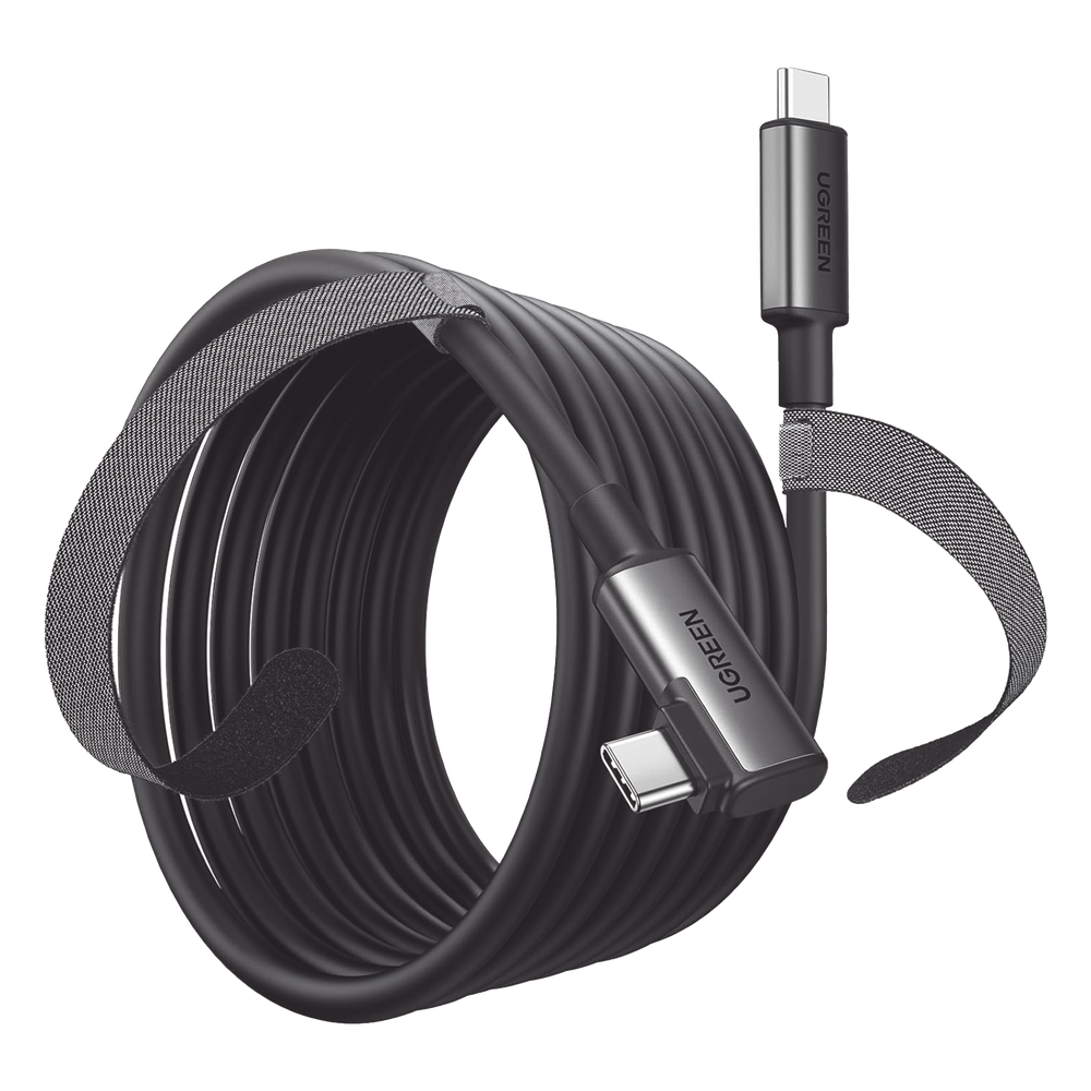Cable USB-C a USB-C (Cable Link) | 5 metros (16 pies) |  Transferencia de Alta Velocidad | Carga Rápida | Un Extremo Angulado | Caja de Aluminio | Nylon Trenzado.