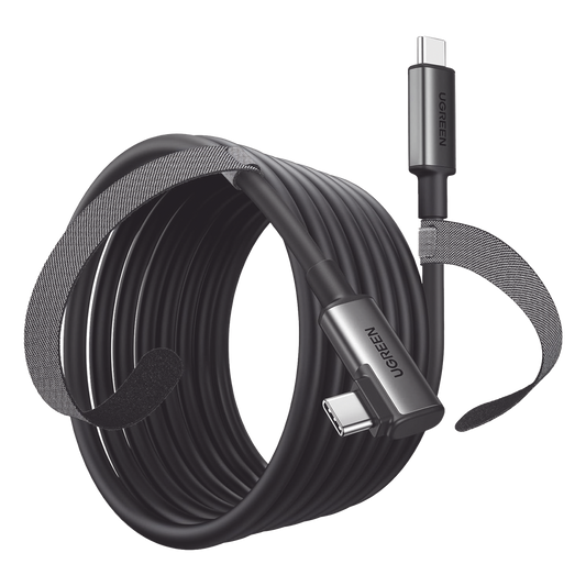 Cable USB-C a USB-C (Cable Link) | 5 metros (16 pies) |  Transferencia de Alta Velocidad | Carga Rápida | Un Extremo Angulado | Caja de Aluminio | Nylon Trenzado.