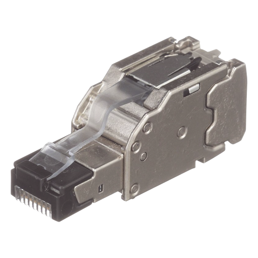 Plug RJ45 Blindado, Instalación Recta, Terminación en Campo Certificable, Compatible con Cat5e, Cat6 y Cat6A, Color Plata, Paquete de 10 Piezas