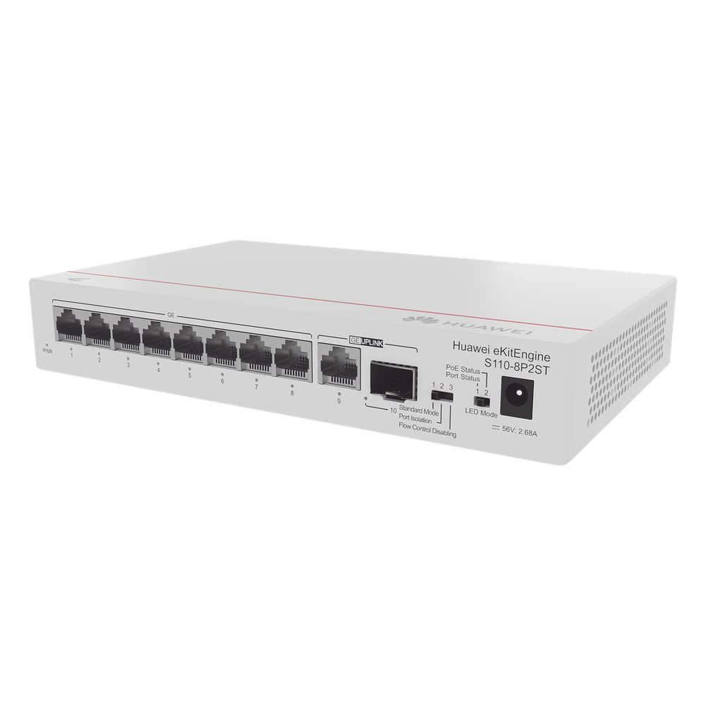 Switch Gigabit No Administrable PoE / 8 puertos 10/100/1000 Mbps (PoE) / 2 Puertos SFP Uplink / 124W