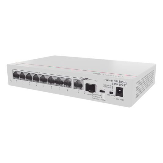 Switch Gigabit No Administrable PoE / 8 puertos 10/100/1000 Mbps (PoE) / 2 Puertos SFP Uplink / 124W