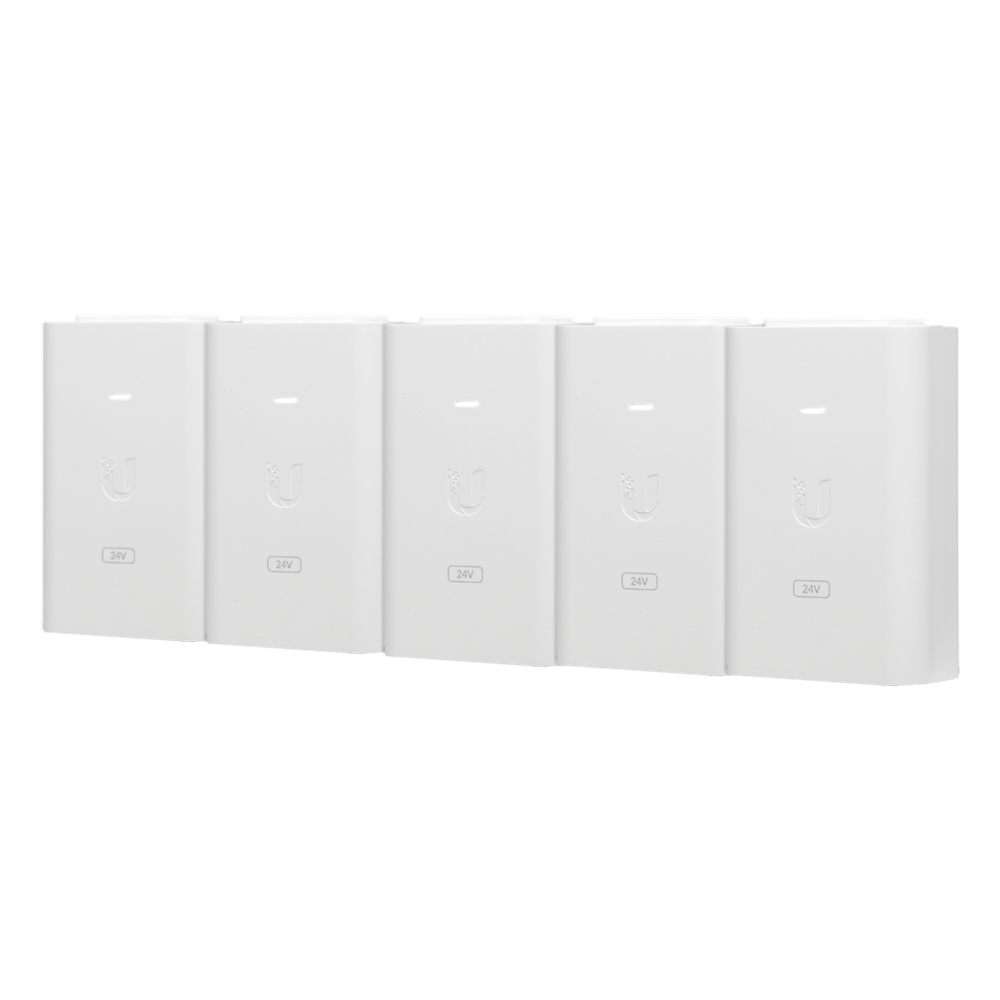 5 Unidades del Adaptador PoE Ubiquiti de 24 VDC, 1.0 A con puerto Gigabit, color blanco