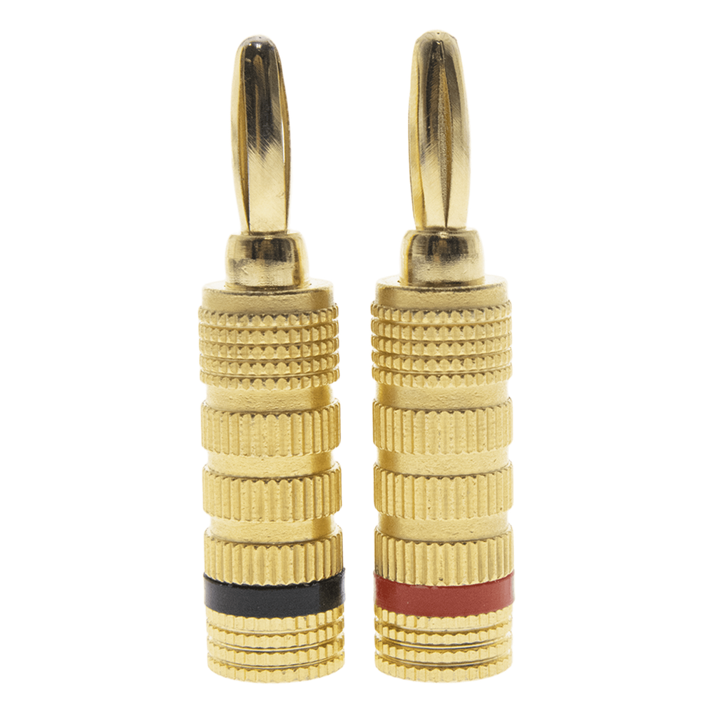 Kit Conector Banana Tipo Tornillo para Bocinas | Instalaciones Profesionales de Audio | Chapado en Oro | Color Negro + Rojo (2 Piezas)
