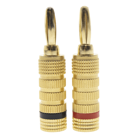 Kit Conector Banana Tipo Tornillo para Bocinas | Instalaciones Profesionales de Audio | Chapado en Oro | Color Negro + Rojo (2 Piezas)