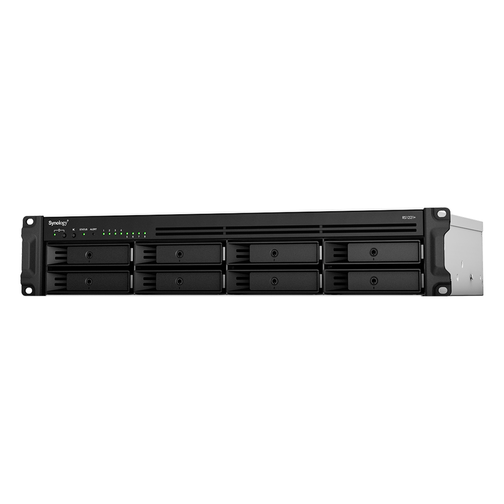 Servidor de Almacenamiento en Red RackStation RS1221+ | 8 Bahías | Expansión a 12 Bahías | CPU AMD Ryzen V1500B | 4 GB DDR4 ECC | RAID Soportado | 10/25GbE | Synology High Availability | Protección de Datos Integral.