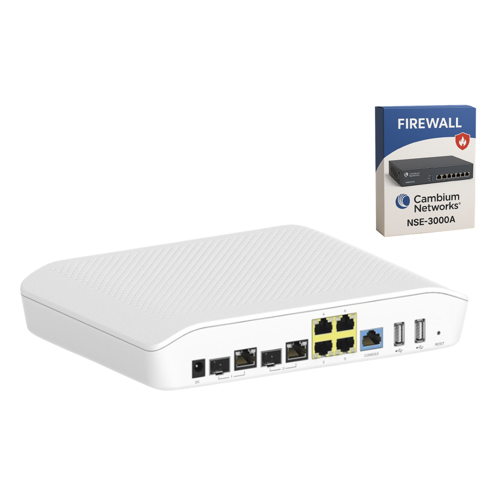 Kit Router/Firewall con licencia incluida NSE-SUB-3000-3 / función SD-WAN NSE3000 / 2 puertos WAN Gigabit + 2 SFP combo / 4 puertos LAN Gigabit / Gestión Unificada de Amenazadas / Administración desde la Nube / Hasta 1,000 dispositivo