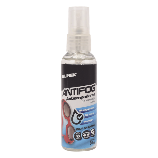 Antiempañante, ideal para eliminar problemas de empañamiento en googlees, mascaras, cascos, lentes, bote 60 ml