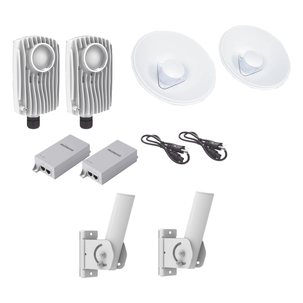 Kit de 2 radios C6X con 2 antenas de (20 dBi), rango de frecuencia extendida (5.1 a 6.4 GHz),  incluye inyector POE, cable de alimentación y 2 FLEXIMOUNT-XL para alineación