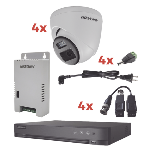Kit Audio Bidireccional TurboHD 1080p / DVR 4 Canales / 4 Cámaras Eyeball (Exterior) con Bocina y Microfóno Integrado / 1 Fuente de Poder / Accesorios