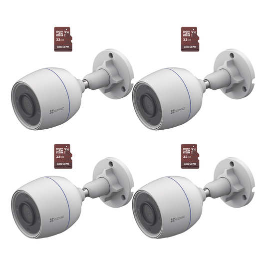 Kit de Camaras WiFi, Incluye 4 Piezas CS-H3C y 4 Piezas HS-TF-E1/32G  / Detección de Movimiento