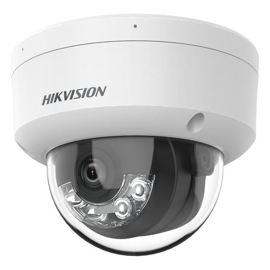 Domo IP 4 Megapixel / Lente 2.8 mm / Dual Light (30 mts IR + 30 mts Luz Blanca) / Micrófono Integrado / Antivandálico IK08 / Motion Detection 2.0 / Exterior IP67 / H.265 / PoE / ONVIF / Micro SD