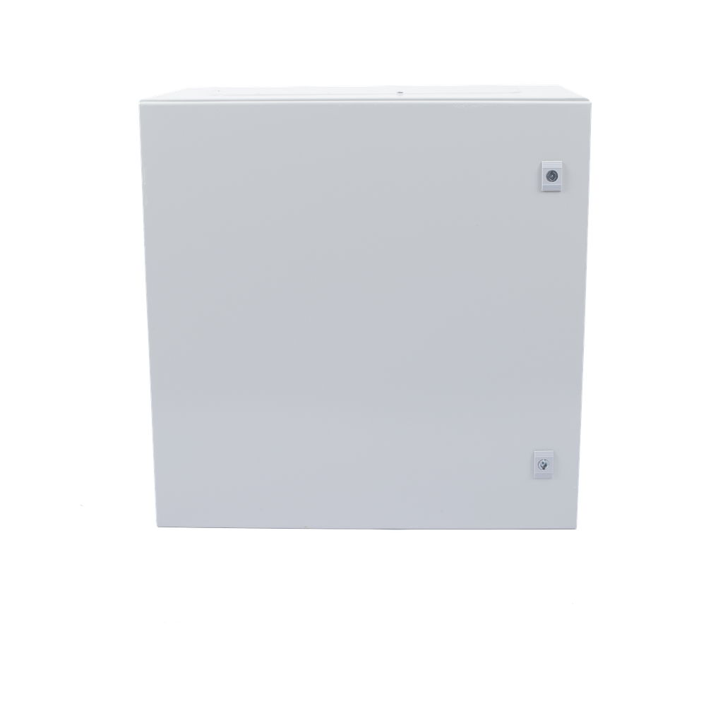 Gabinete de Acero IP66 Uso en Intemperie (600 x 600 x 300 mm) con Placa Trasera Interior Metálica y Compuerta Inferior Atornillable (Incluye Chapa y Llave T).