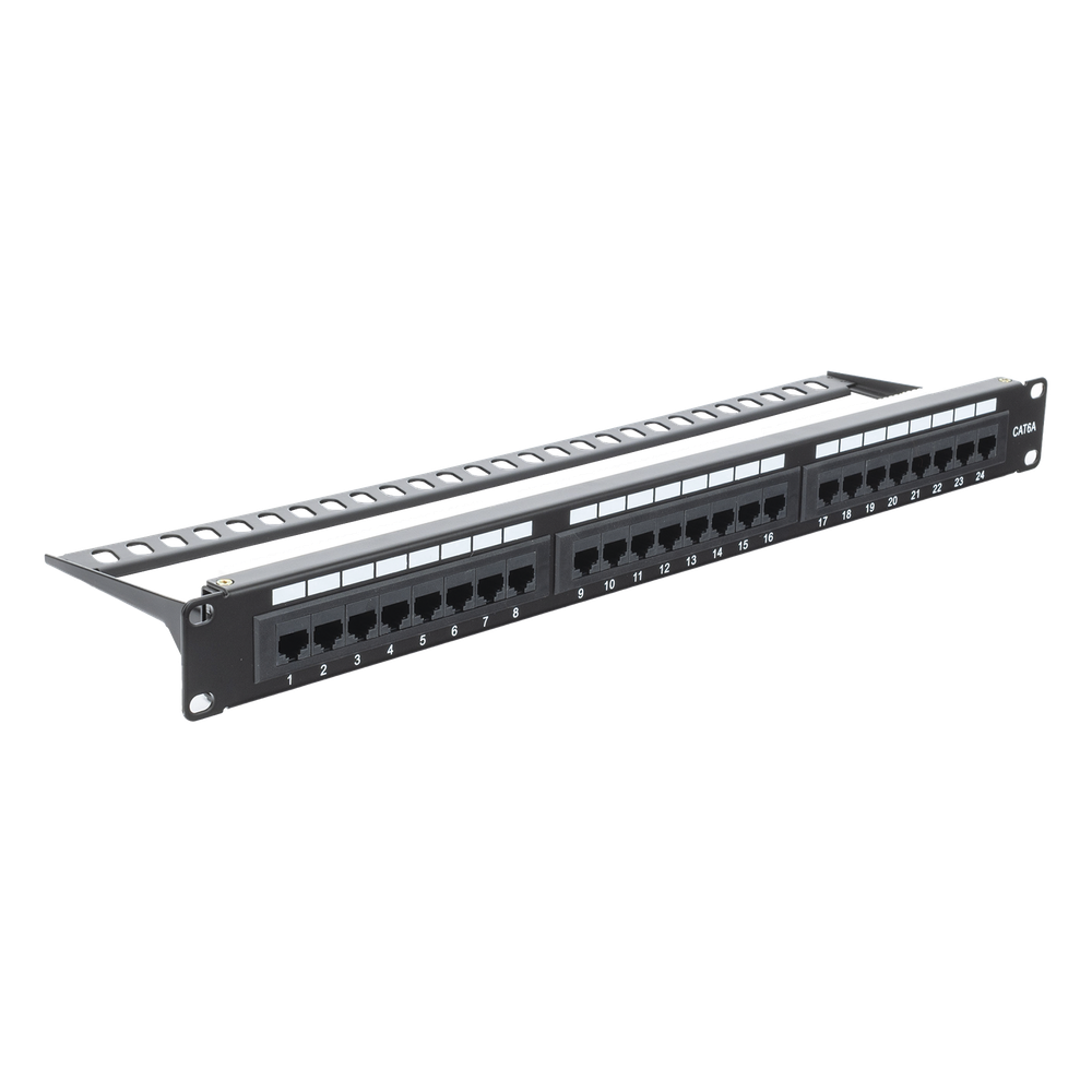 Panel de Parcheo de Impacto (110) UTP de 24 Puertos Cat6A, 19 Pulgadas (48.26 cm), con Barra para Organizar Cables y Espacio para Etiqueta